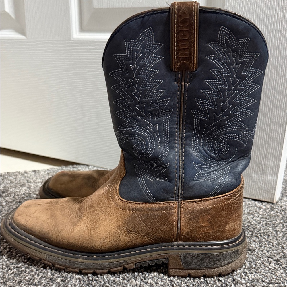 Rocky Brown & Navy Leather Western Cowboy Boots